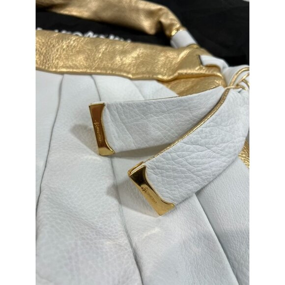 B. Makowsky White & Gold Leather Hobo Bag Dust Bag Animal Print Lining excellent - Picture 5 of 10